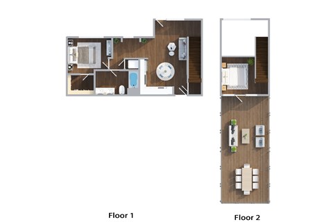 Floor plan for 2 beds, 1 bath, 999 sqft